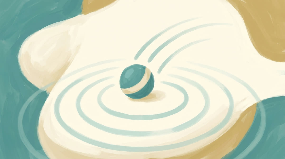 Une balle qui rebondit, avec des ondes d'écho autour du point d'impact
