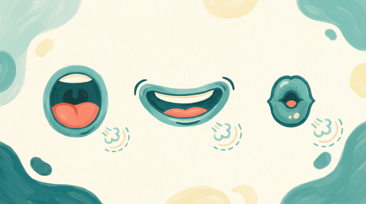 Trois formes de bouche pour les sons a, i et ou