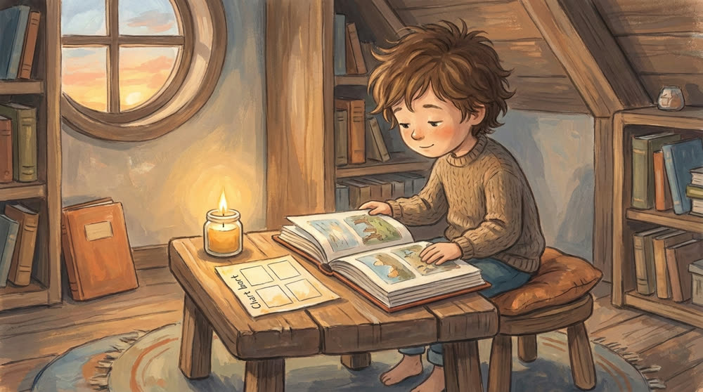 Un enfant décidé, son livre ouvert devant lui