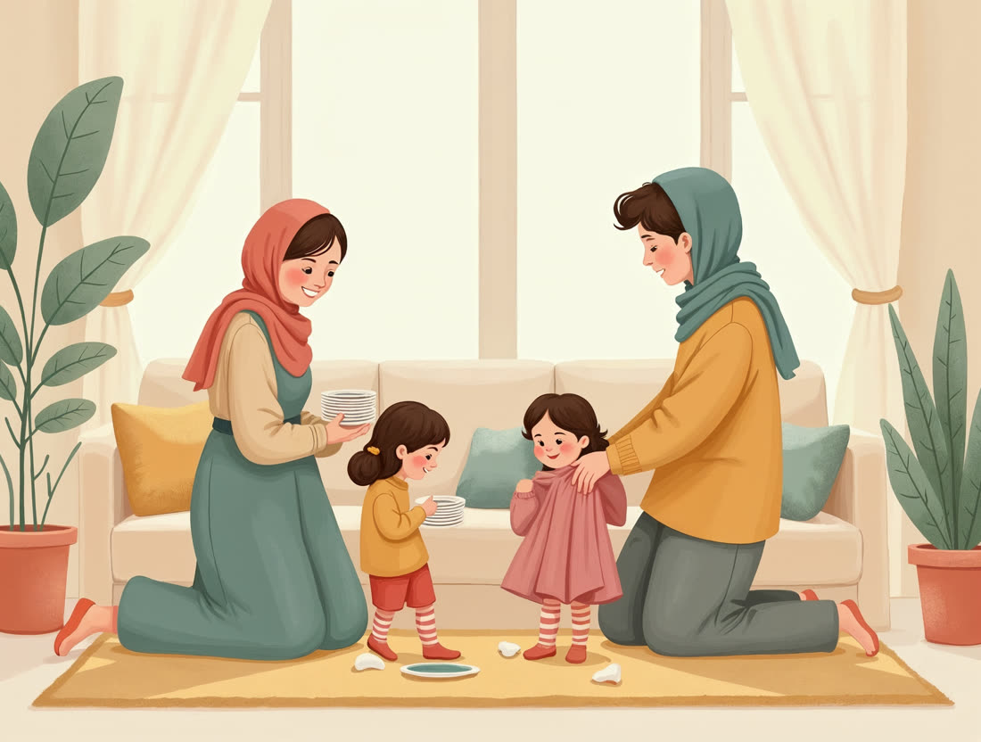 Une famille qui range ensemble