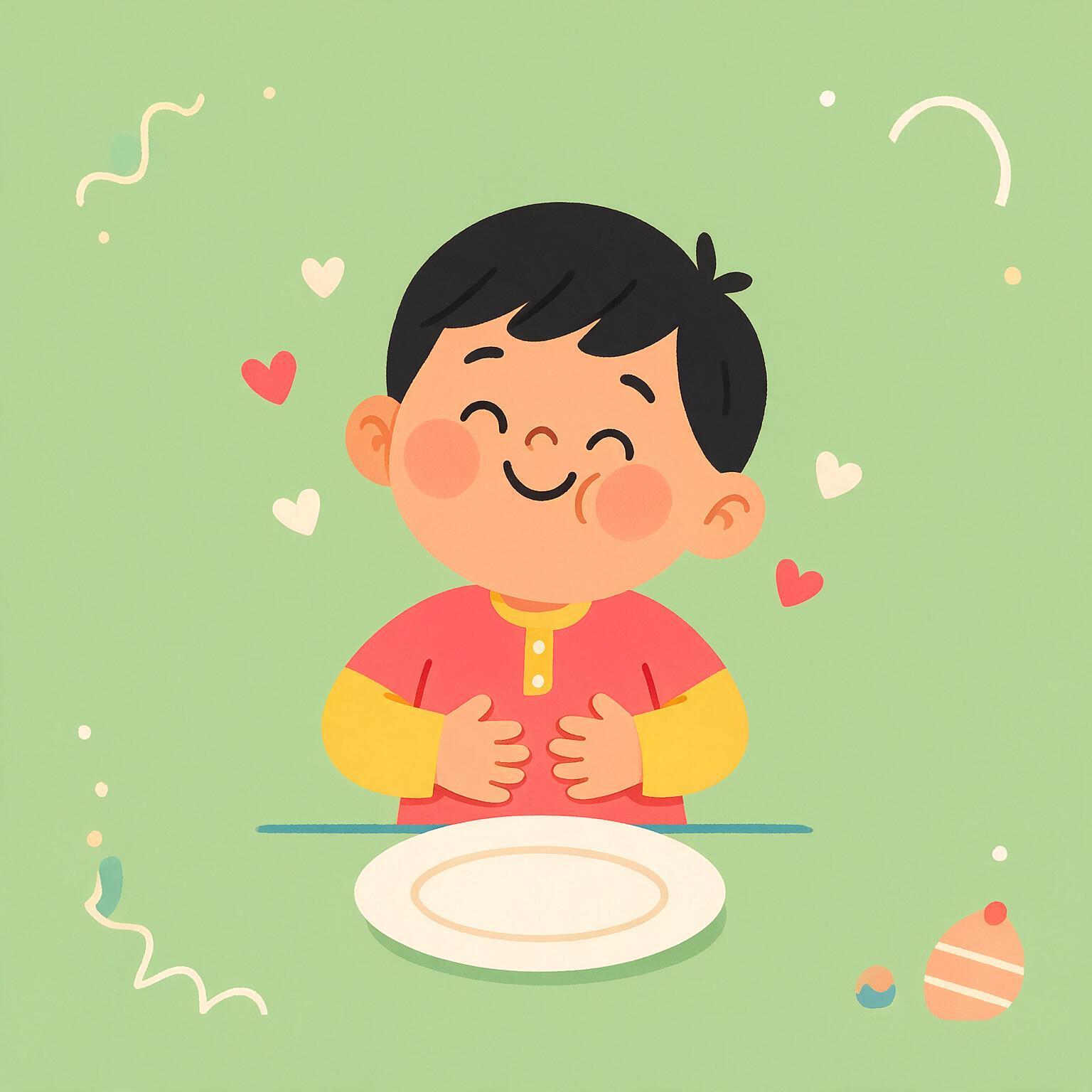 Un enfant rassasié, content après le repas