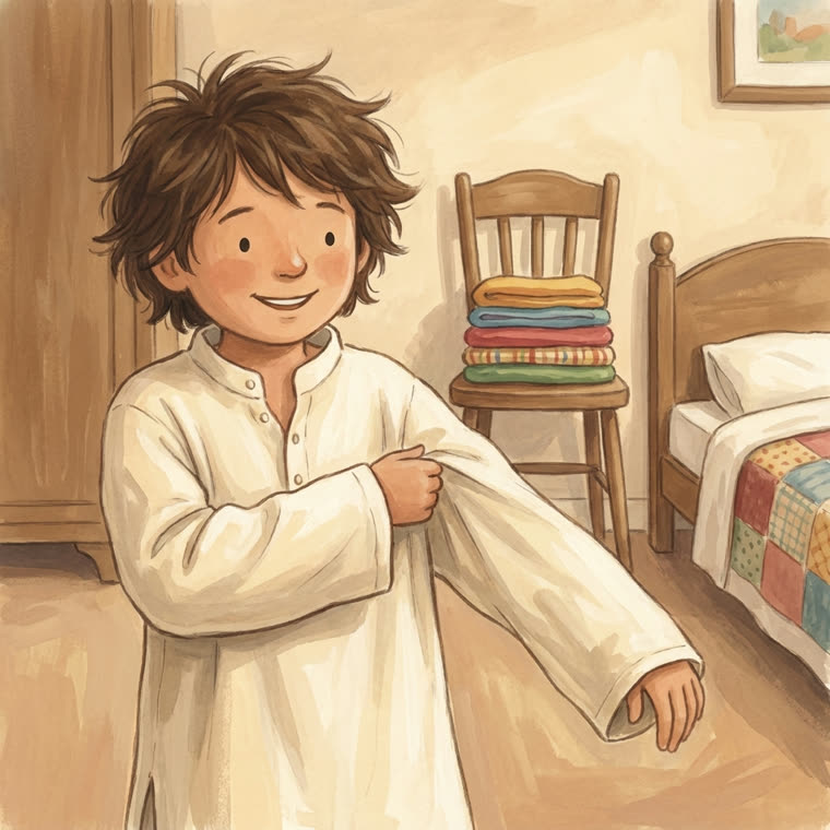 Un enfant enfile son vêtement