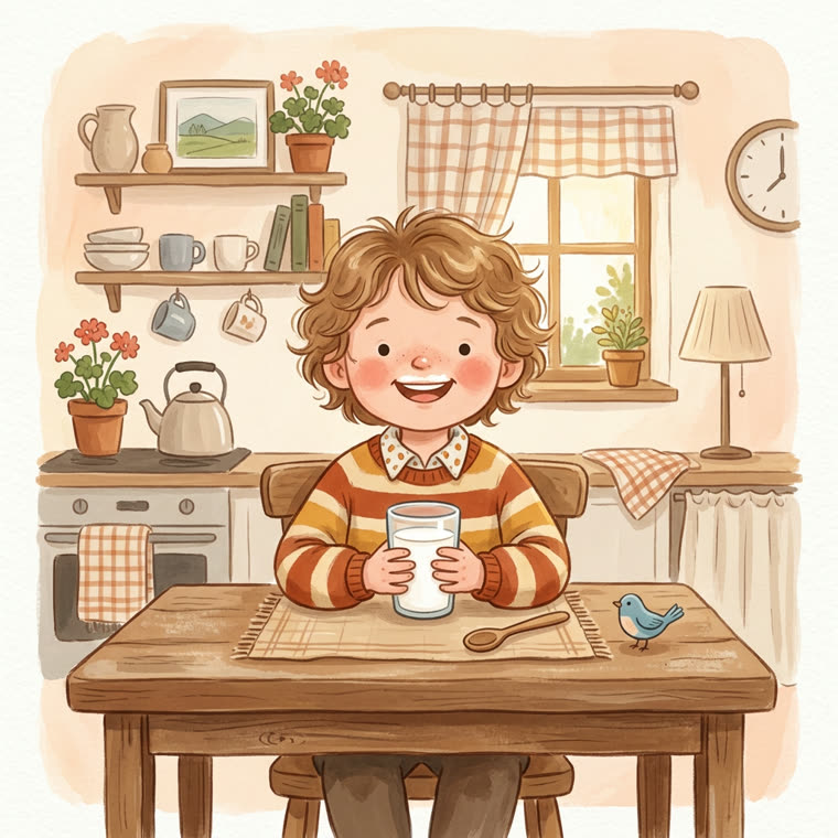 Un enfant boit un verre de lait