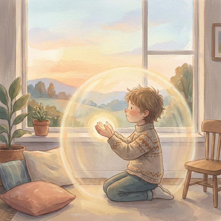 Un enfant protégé, entouré de lumière