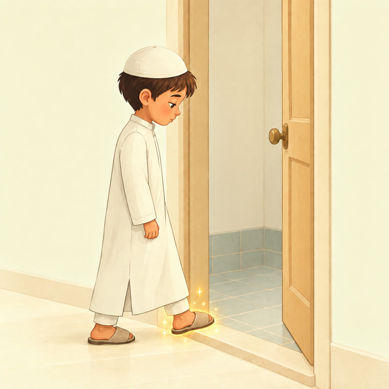 Un enfant entre aux toilettes du pied gauche