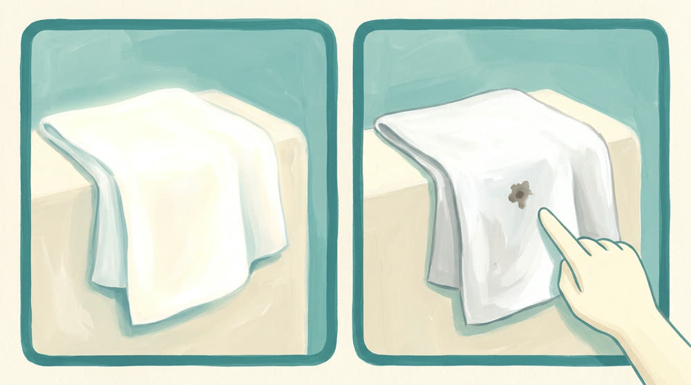 Un linge immaculé et un linge taché, côte à côte