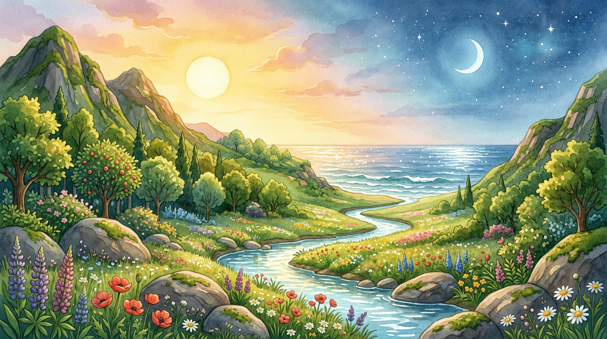 La Terre toute neuve : la mer, les montagnes, le soleil et la lune