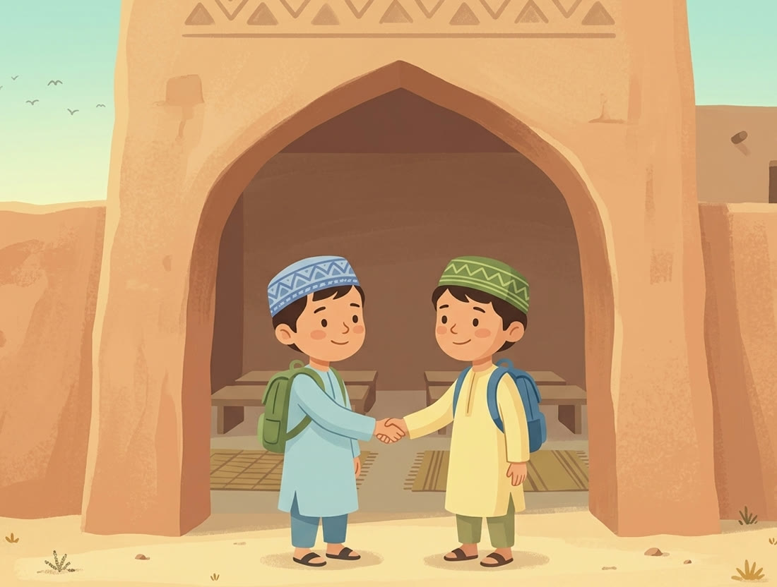 Deux enfants se serrent la main en se disant salâm
