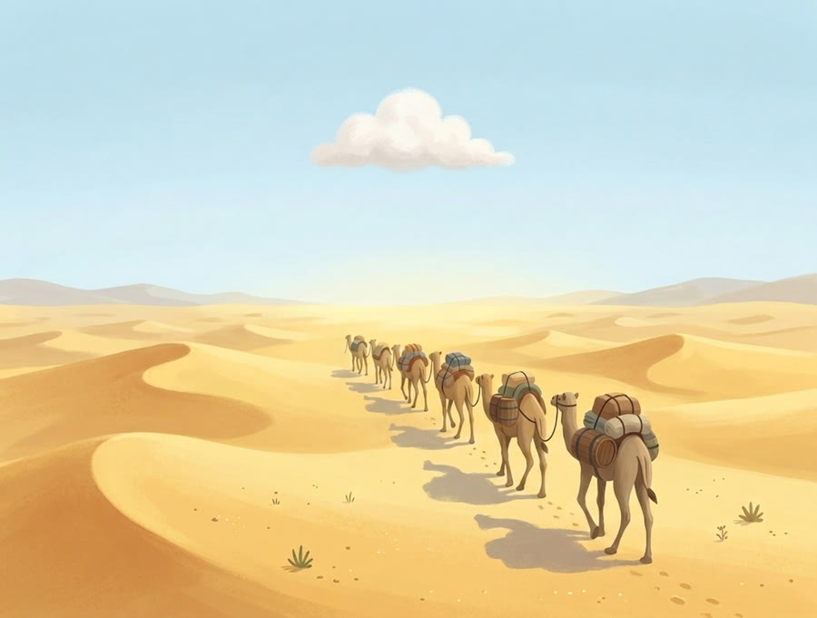 Une caravane vers la Syrie, sous un petit nuage