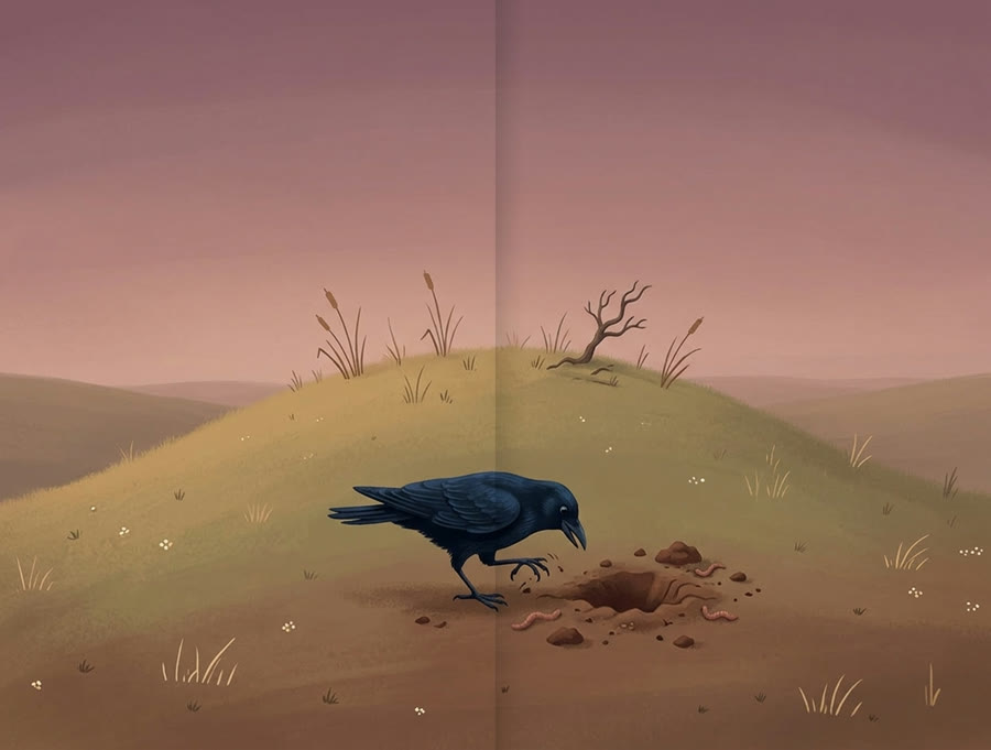 Un corbeau gratte la terre