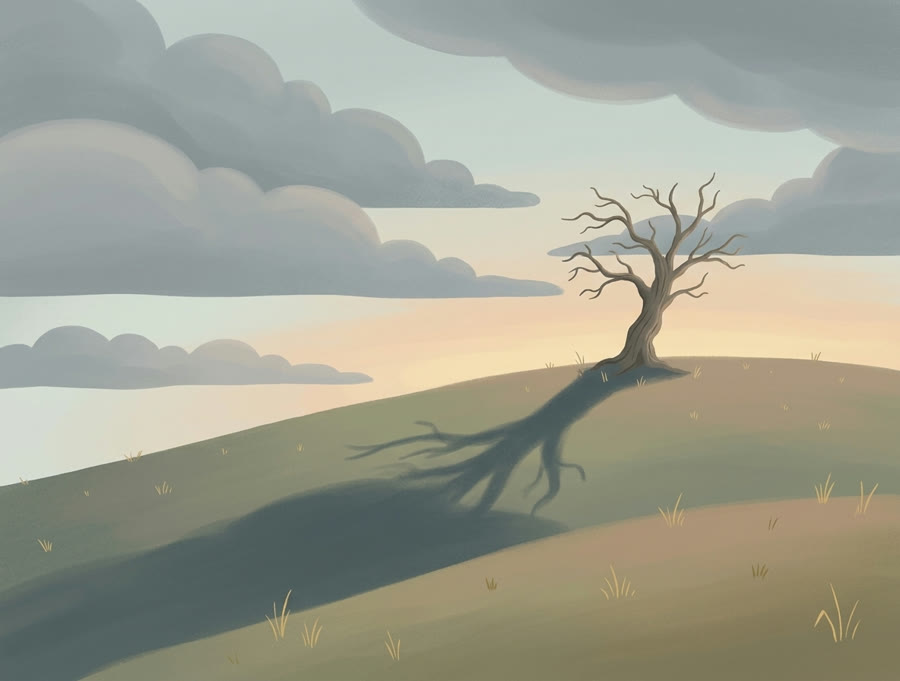 Une colline triste au coucher du soleil