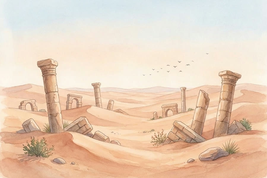 Il ne reste que des piliers ensevelis dans le sable