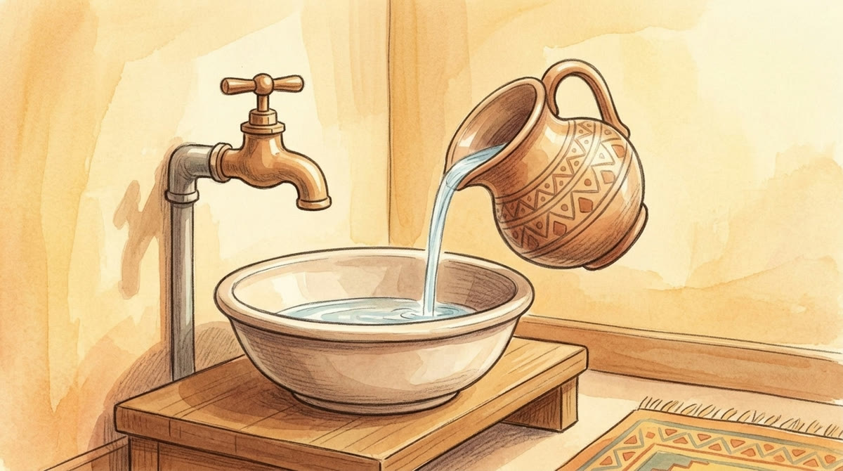 Une petite cruche verse juste l'eau qu'il faut