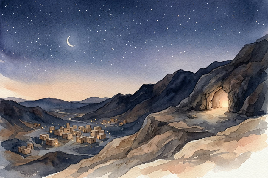 La nuit étoilée au-dessus de la grotte de Hirâ