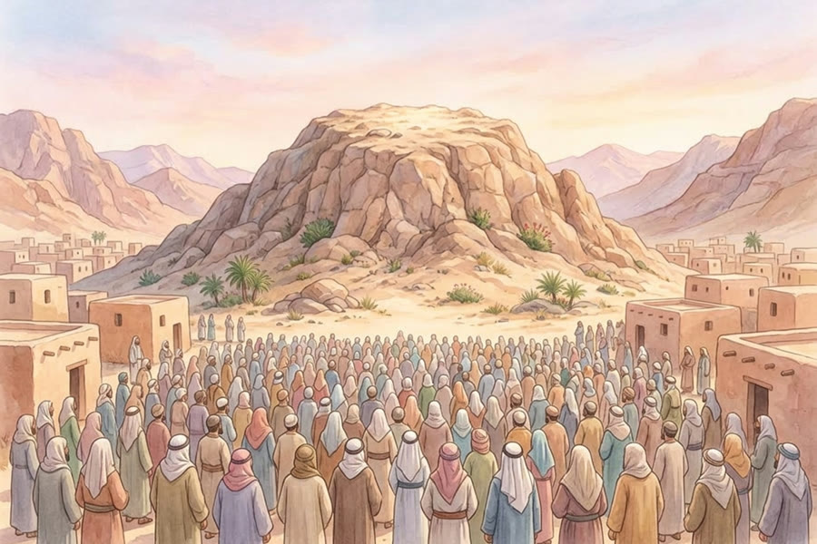 Les gens de Makkah rassemblés au pied de la colline de Safâ