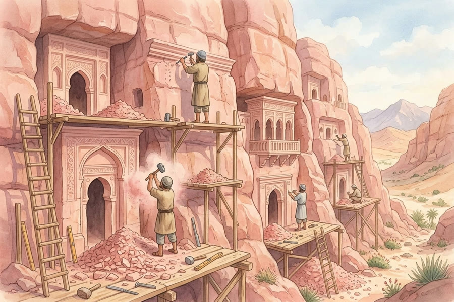 Des maisons taillées dans la montagne