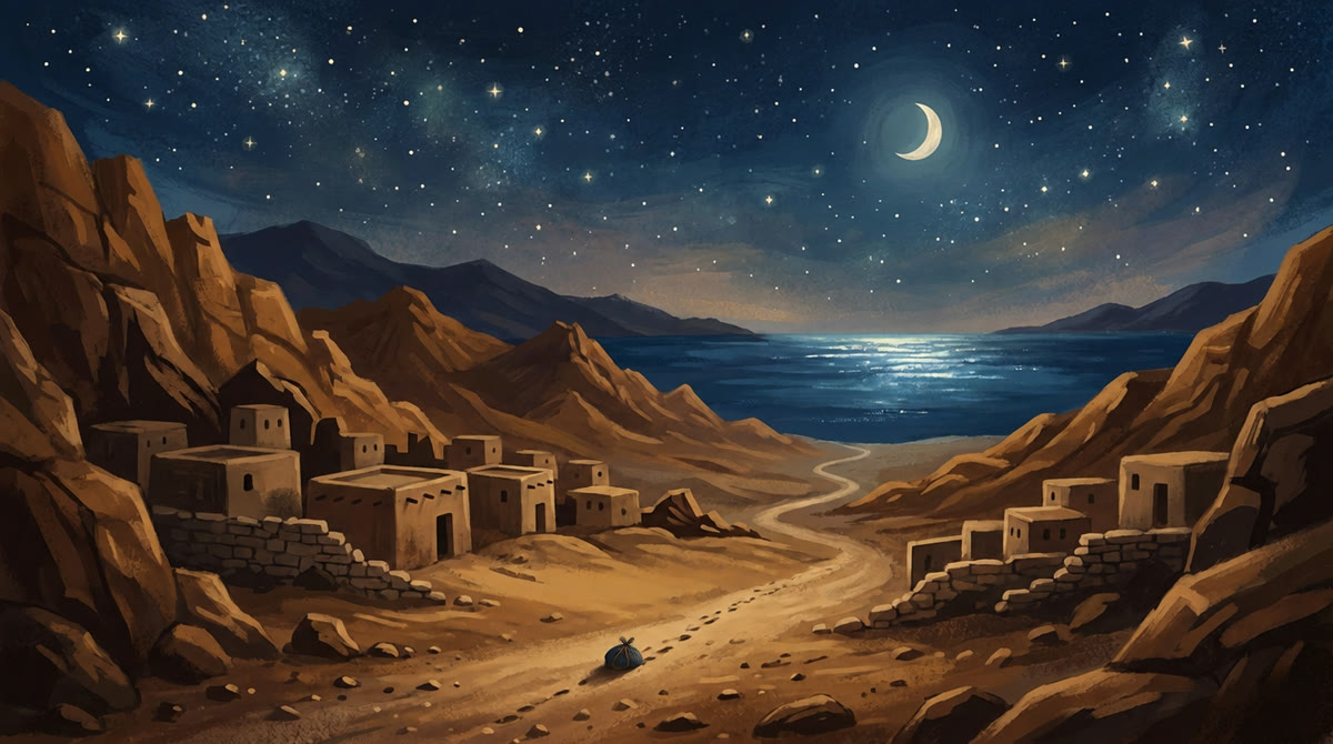 Des traces de pas dans la nuit sur le chemin qui descend vers la mer