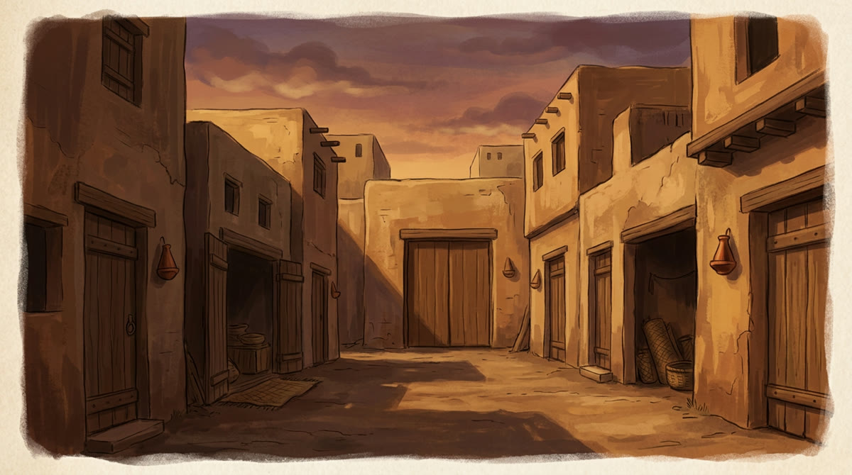 Une ruelle de l'ancienne Makkah au crépuscule