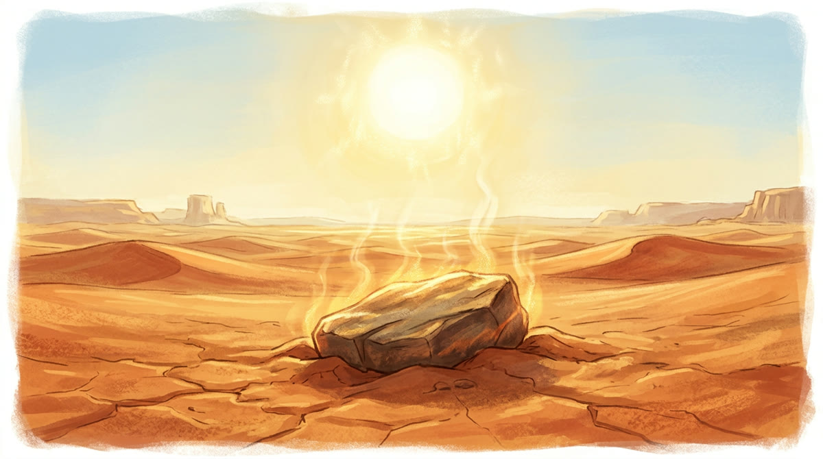 Un rocher sur le sable brûlant du désert