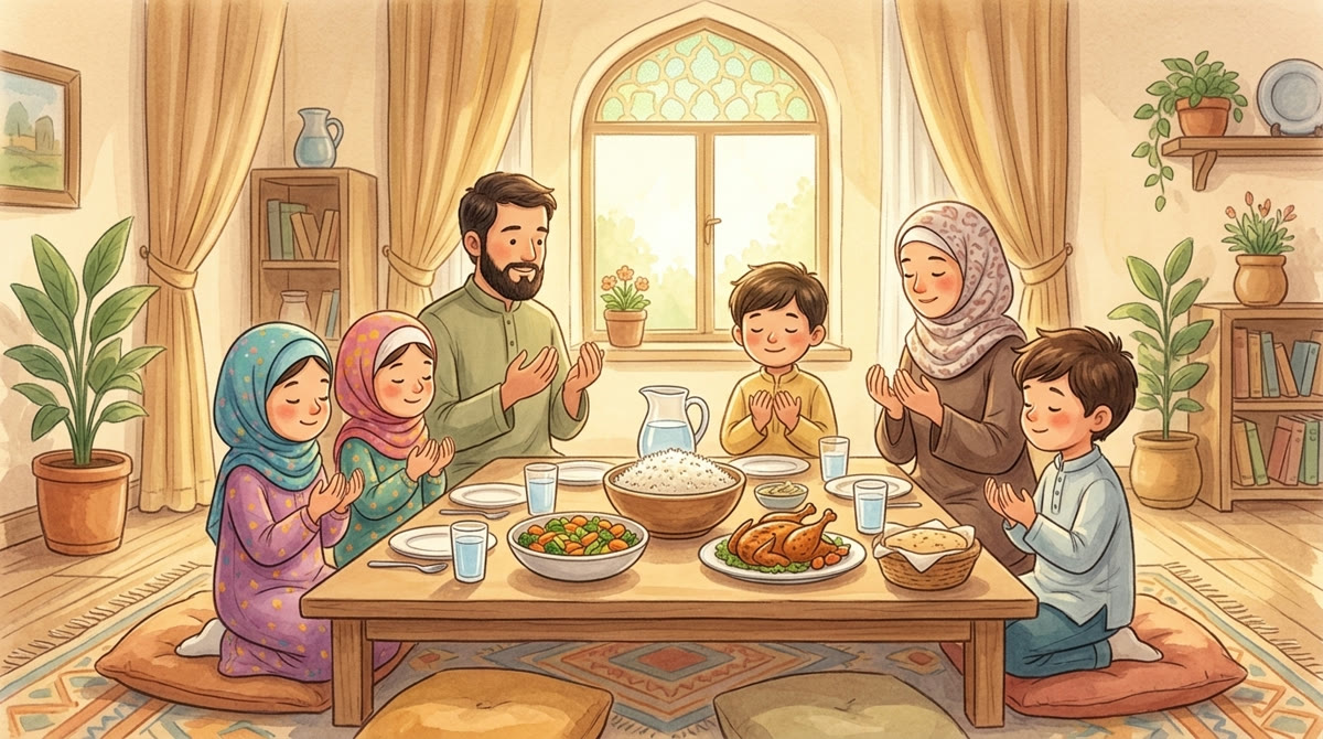 Une famille dit Bismillâh avant le repas