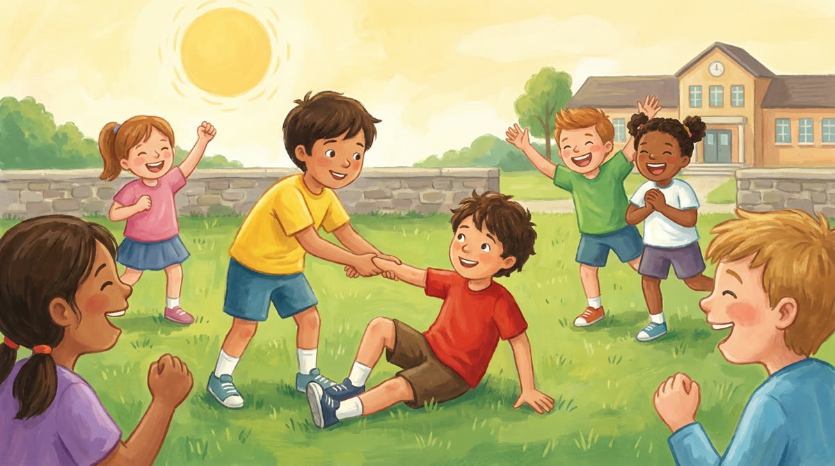 Des enfants qui jouent au ballon dans la cour
