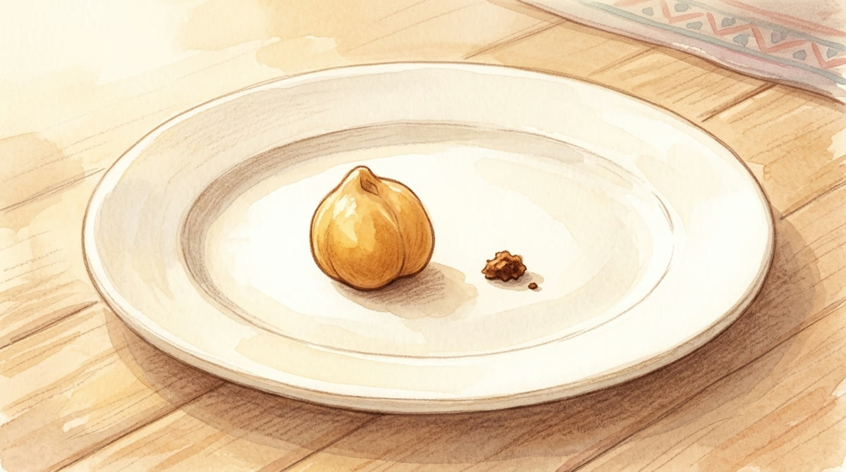Un pois chiche à côté d'une toute petite miette