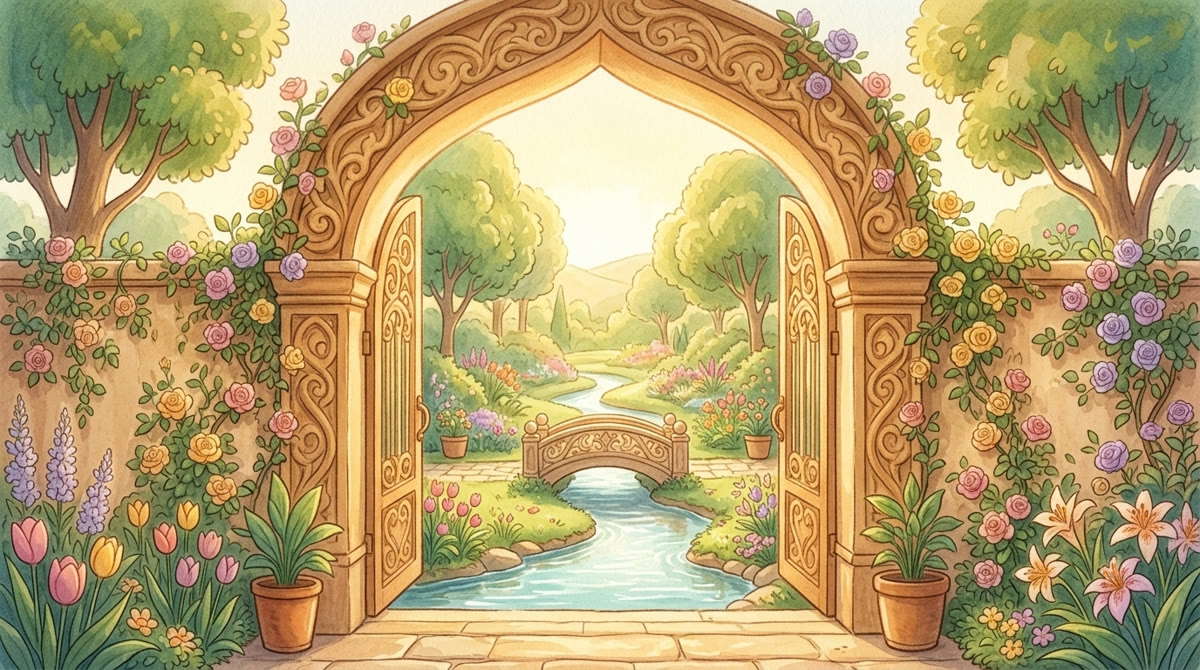 Une porte de lumière dans un jardin du Paradis