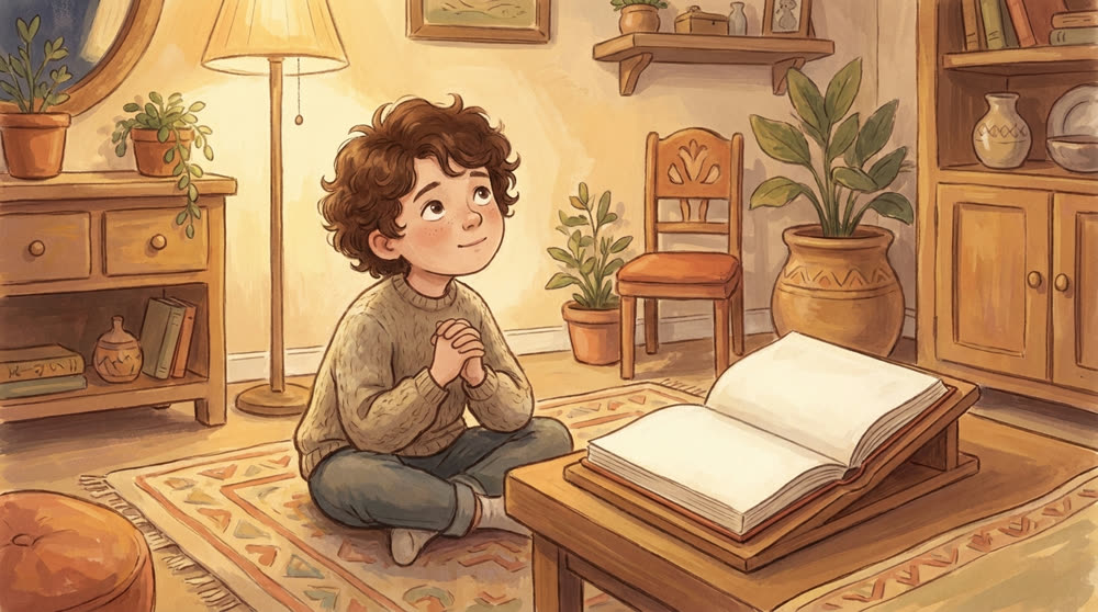 Un enfant assis qui écoute attentivement