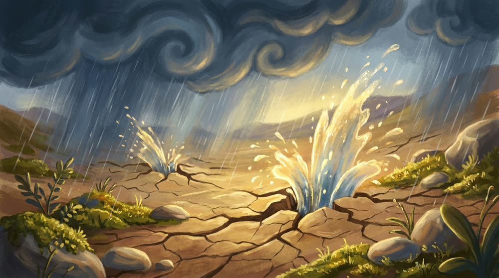 La pluie qui tombe du ciel et l'eau qui jaillit de la terre
