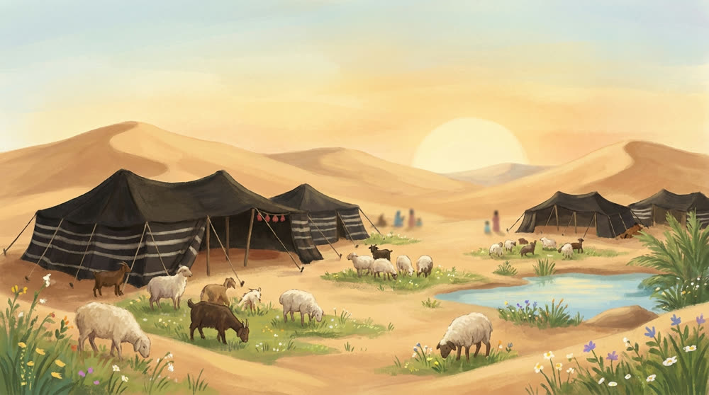 Le campement des Banoû Sa'd à l'aube, les pâturages reverdis