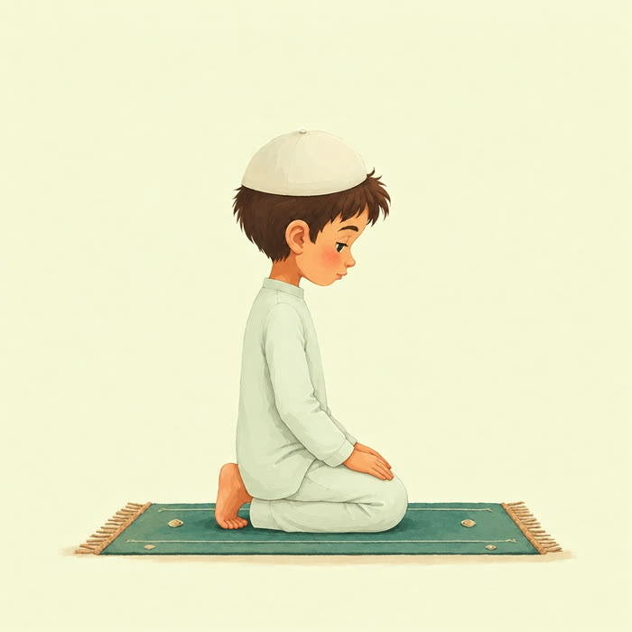 Un garçon assis à la fin de la salât